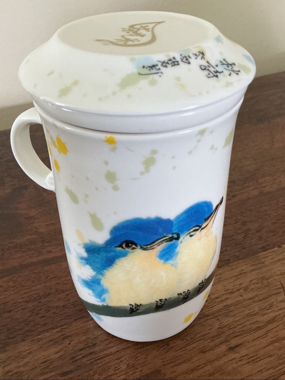 Teavana Ceramics Porcelain Lidded Mug with Tea Infuser Blue Birds